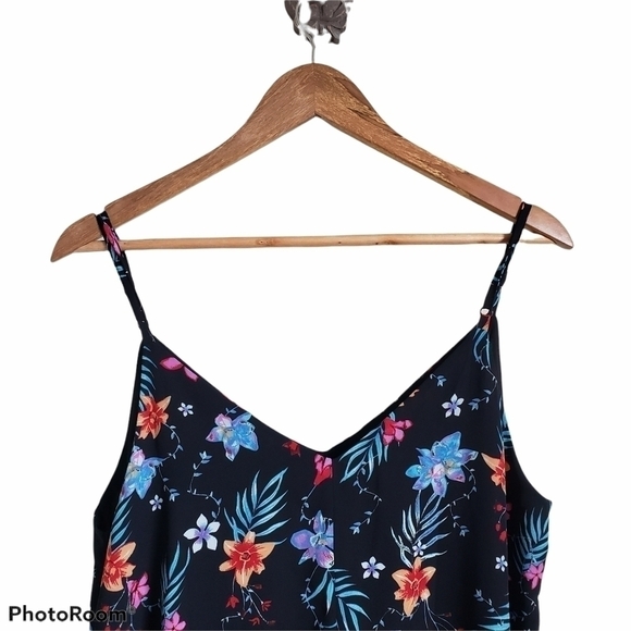 Floral black strappy v-neck midi shift slip dress size M NWT - Picture 2 of 9